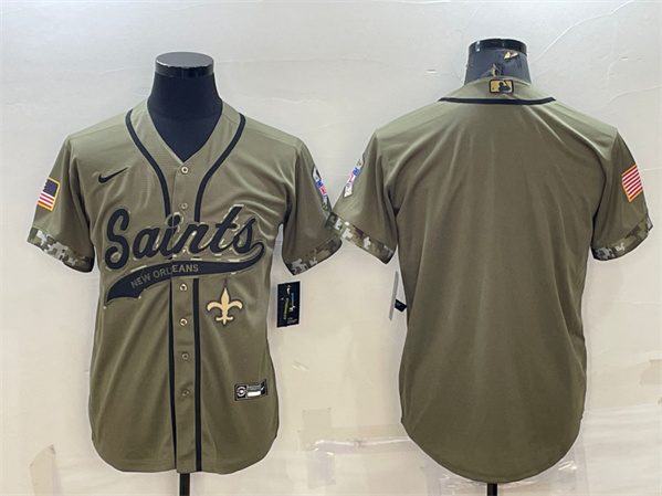 Men's New Orleans Saints Blank Olive 2022 Salute To Service Cool Base Stitched Baseball Jersey